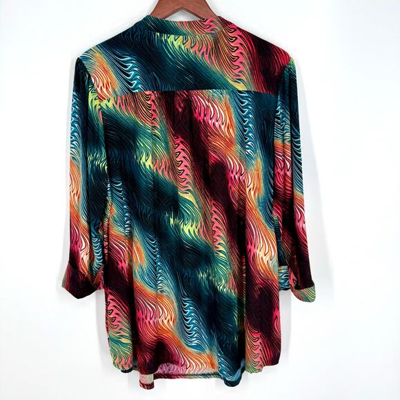 New Directions Curvy Plus Size 2X Stretchy Tropical Artsy Blouse Shirt Top Beach - Picture 7 of 7
